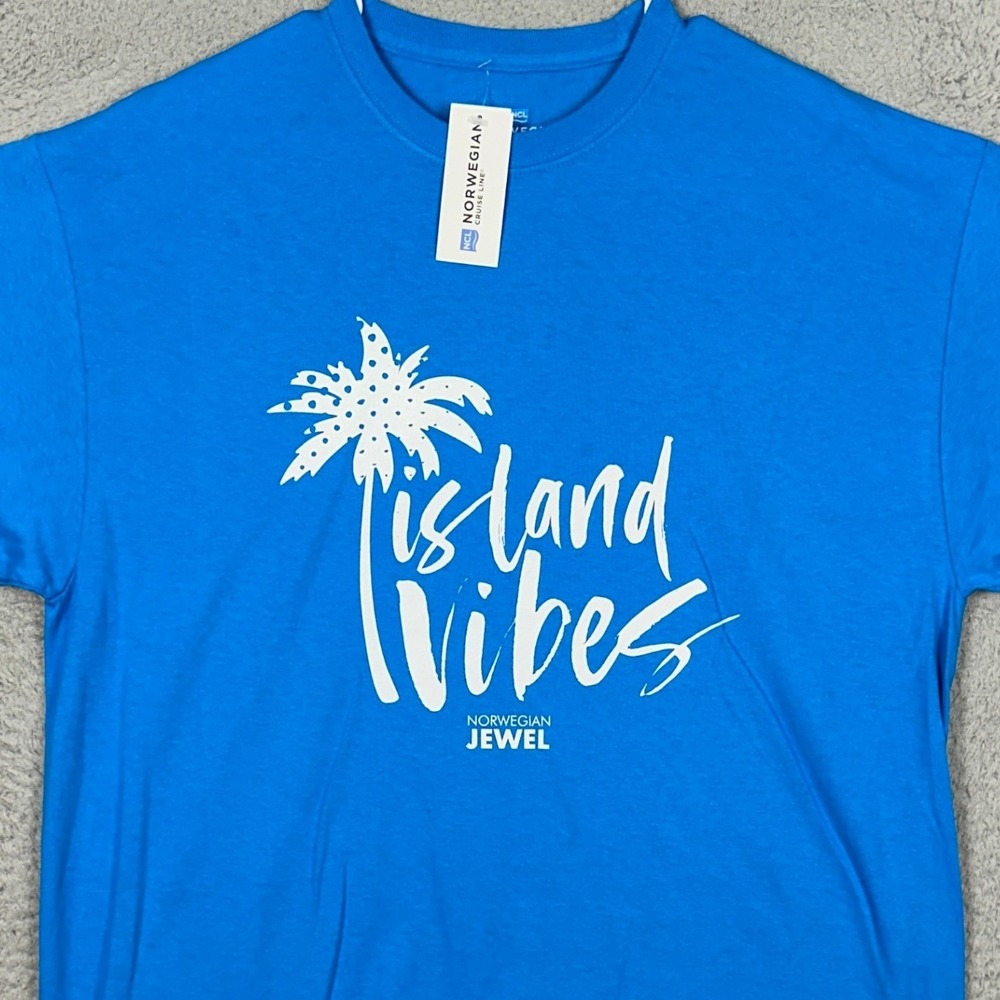NEW Norwegian Cruise Line T-Shirt Mens XL Light Blue Island Vibes Graphic Tee